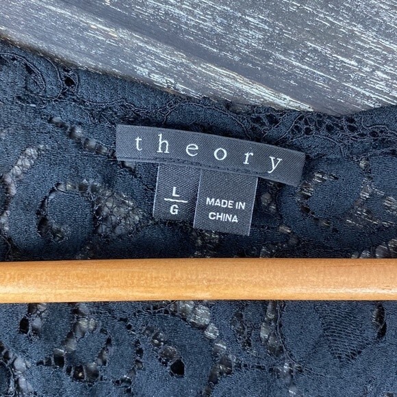 Theory Black Sheer Lace Sleeveless Tank Top L - Picture 3 of 3